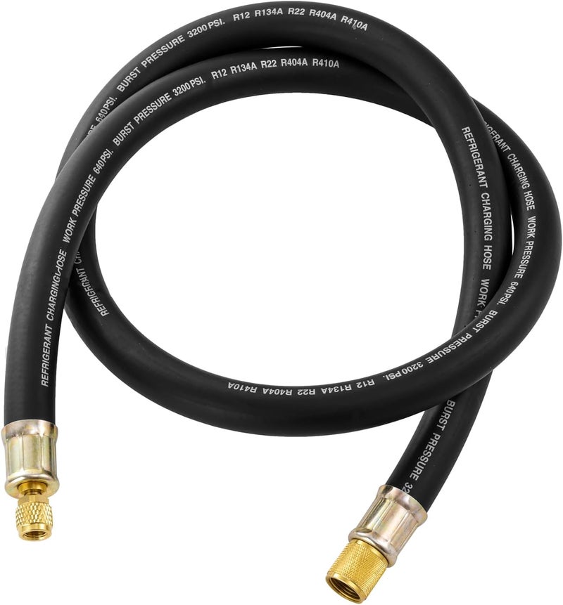 Tigbear 1/2" Vacuum Refrigerant Hose, High Flow HVAC Refrigerant Charging Hose 1/2 to 1/4 Flare for R410A R134A R407C R502 R12 R22 System, 640 PSI Working Pressure, 60 Inch Black AC Recharge - Image 1